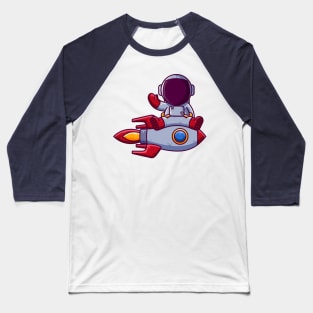 Cute Astronaut Sits on Rocket Cartoon Baseball T-Shirt